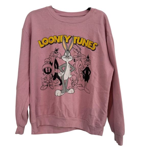 Looney Tunes Bugs Bunny and Gang Crew Neck Sweatshirt Size Youth XXL Powder Pink - Picture 1 of 8